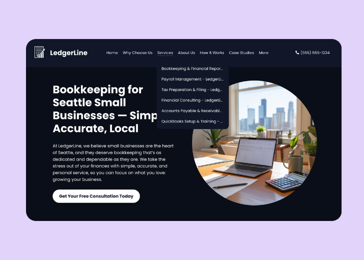 Spotless Touch landing page of a specific service titled 'Post Construction Cleaning' with a contact form on the side
