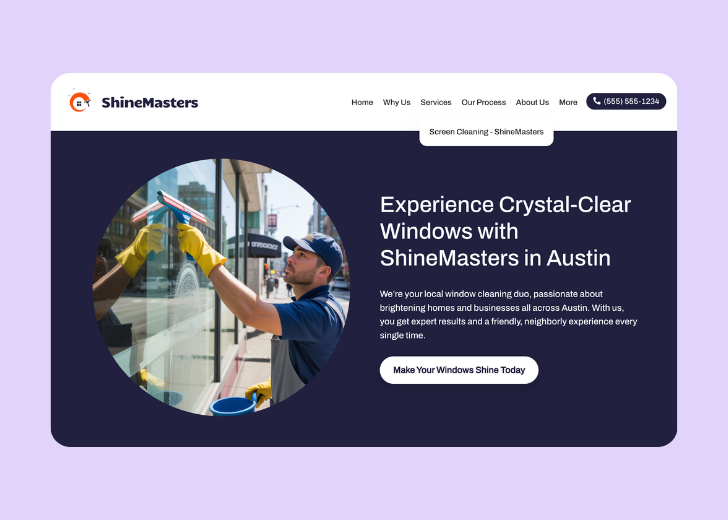 Spotless Touch landing page of a specific service titled 'Post Construction Cleaning' with a contact form on the side