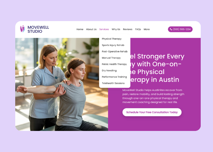 Spotless Touch landing page of a specific service titled 'Post Construction Cleaning' with a contact form on the side
