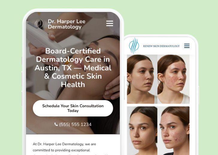 Revive Detailing and Spotless Touch landing pages in two smartphones, side by side, showing mobile view of the websites