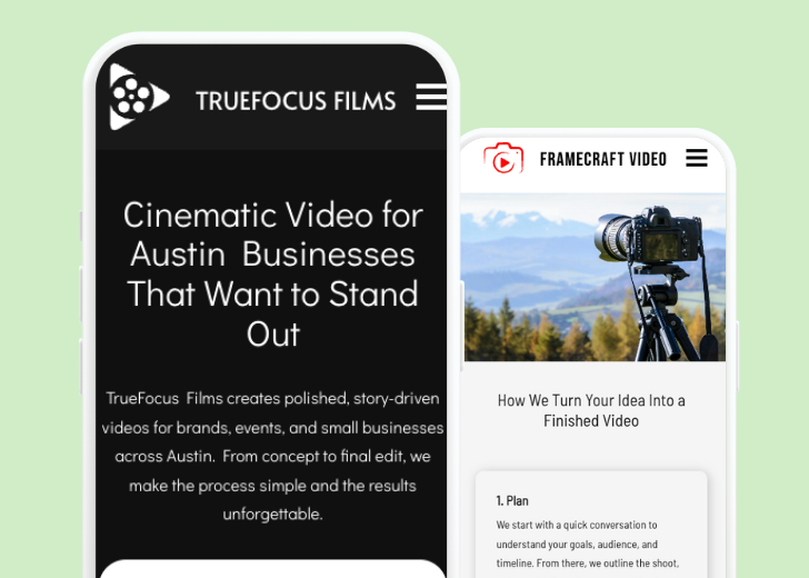 Revive Detailing and Spotless Touch landing pages in two smartphones, side by side, showing mobile view of the websites