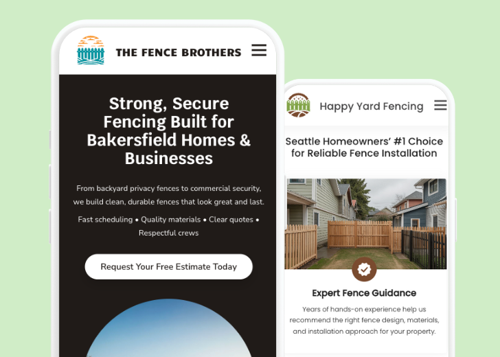 Revive Detailing and Spotless Touch landing pages in two smartphones, side by side, showing mobile view of the websites