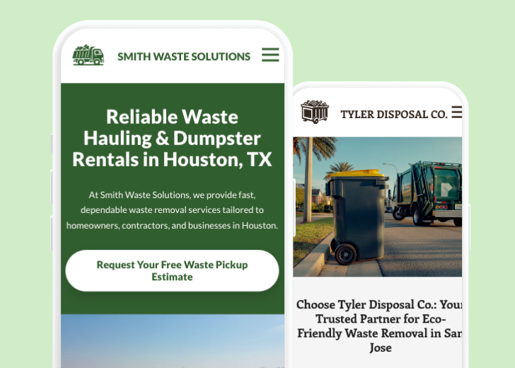 Revive Detailing and Spotless Touch landing pages in two smartphones, side by side, showing mobile view of the websites