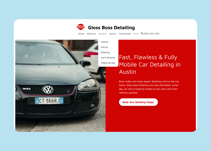 Spotless Touch landing page of a specific service titled 'Post Construction Cleaning' with a contact form on the side