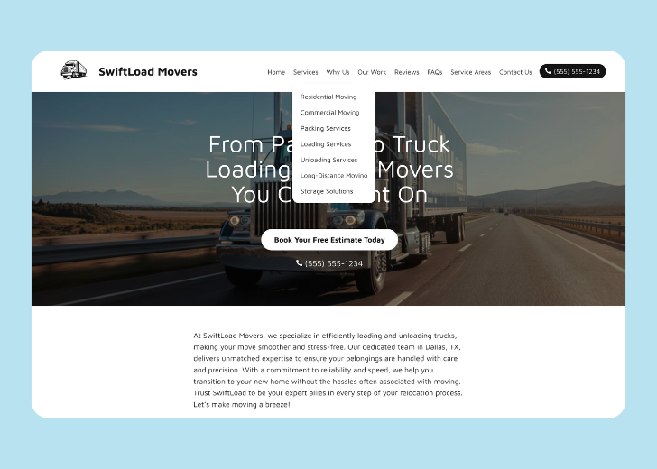 Spotless Touch landing page of a specific service titled 'Post Construction Cleaning' with a contact form on the side