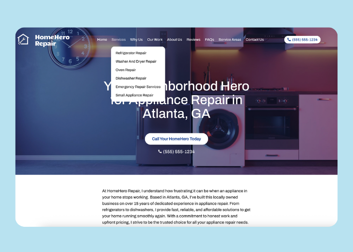 Spotless Touch landing page of a specific service titled 'Post Construction Cleaning' with a contact form on the side