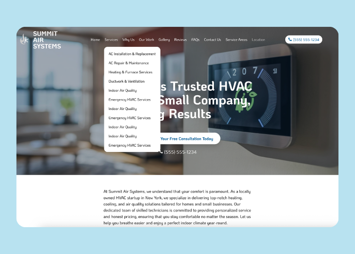 Spotless Touch landing page of a specific service titled 'Post Construction Cleaning' with a contact form on the side