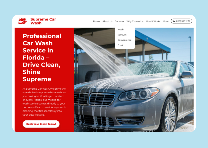 Spotless Touch landing page of a specific service titled 'Post Construction Cleaning' with a contact form on the side