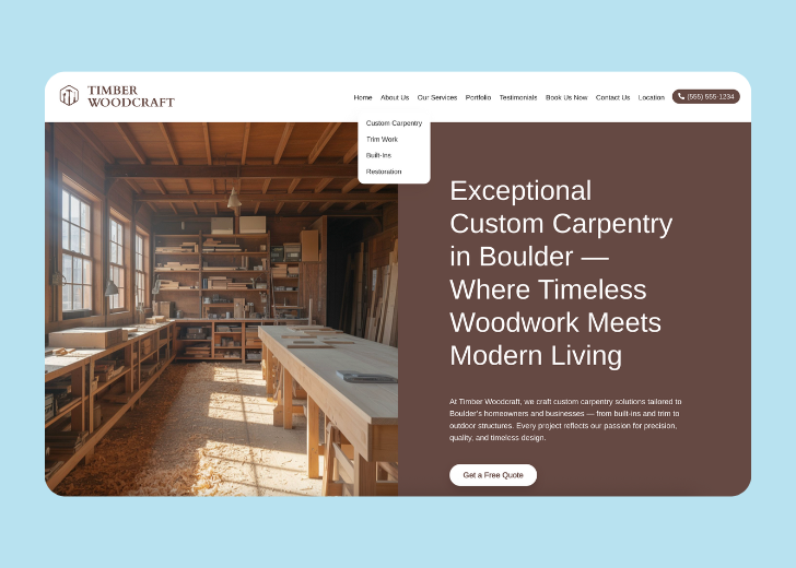 Spotless Touch landing page of a specific service titled 'Post Construction Cleaning' with a contact form on the side