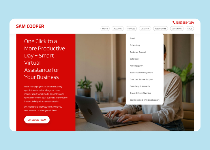 Spotless Touch landing page of a specific service titled 'Post Construction Cleaning' with a contact form on the side
