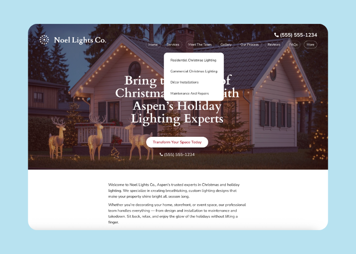 Spotless Touch landing page of a specific service titled 'Post Construction Cleaning' with a contact form on the side