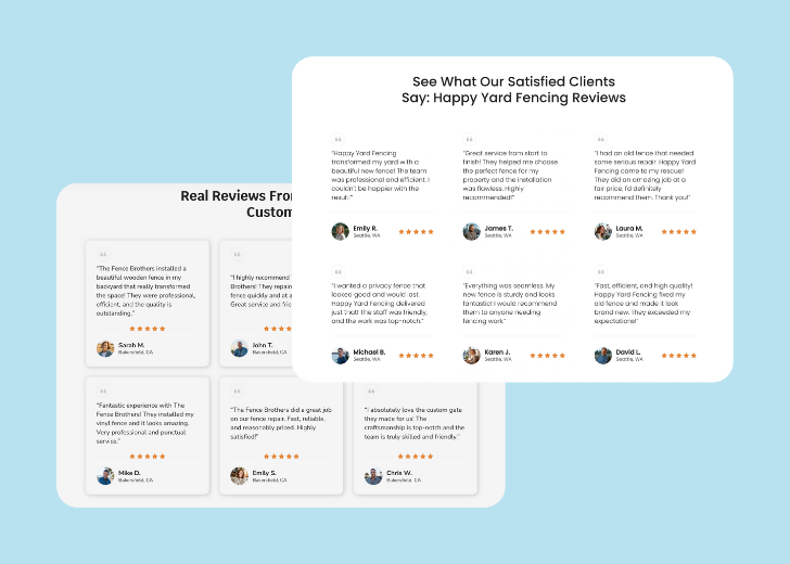 A collage of reviews section generated by Zarla showing different styles of testimonials