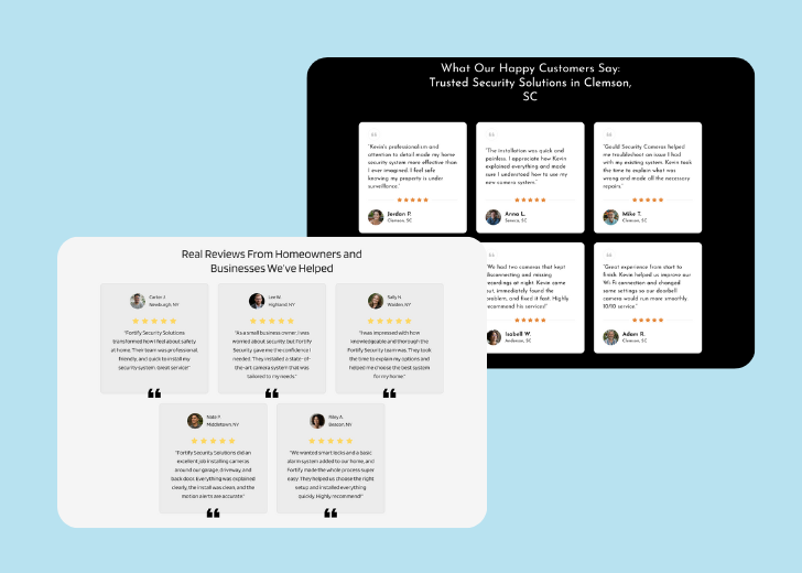 A collage of reviews section generated by Zarla showing different styles of testimonials