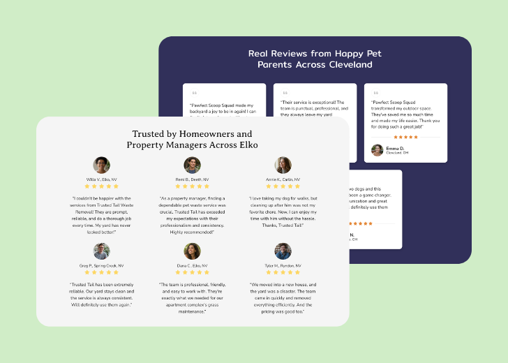 A collage of reviews section generated by Zarla showing different styles of testimonials