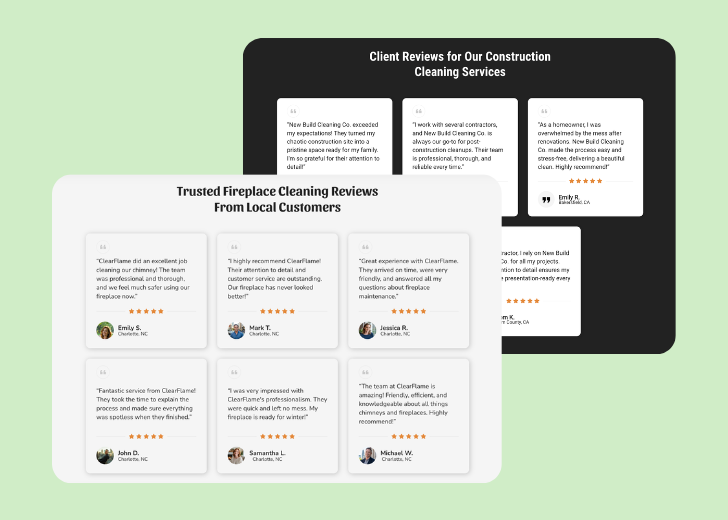 A collage of reviews section generated by Zarla showing different styles of testimonials