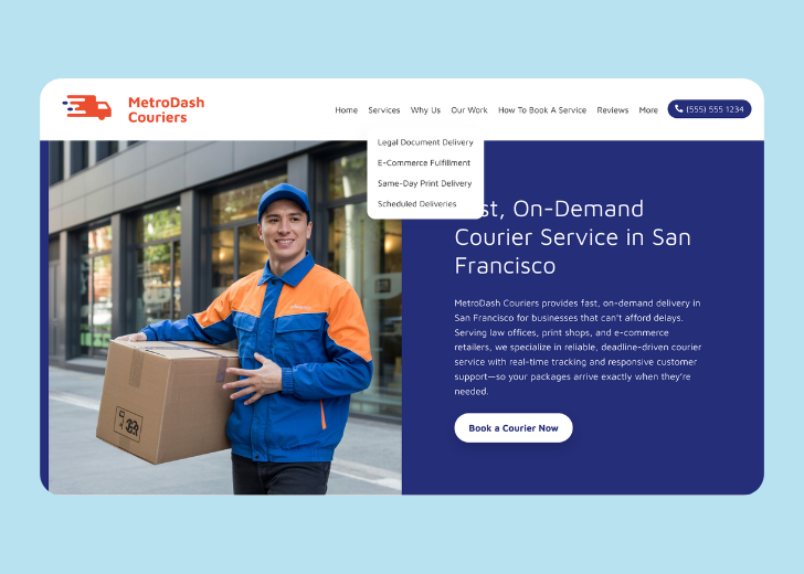 Spotless Touch landing page of a specific service titled 'Post Construction Cleaning' with a contact form on the side