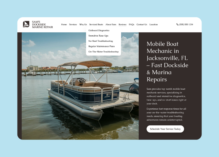 Spotless Touch landing page of a specific service titled 'Post Construction Cleaning' with a contact form on the side
