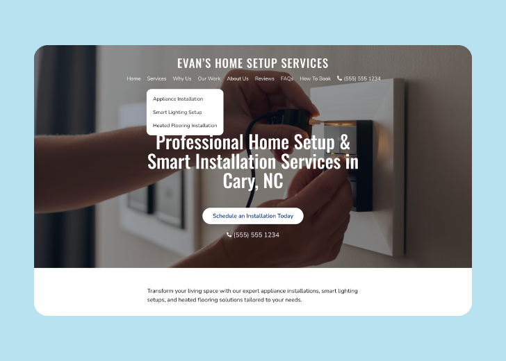 Spotless Touch landing page of a specific service titled 'Post Construction Cleaning' with a contact form on the side