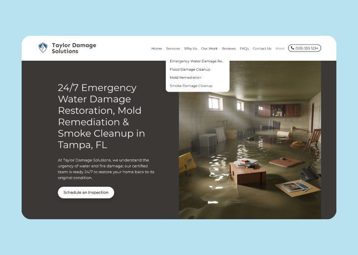 Spotless Touch landing page of a specific service titled 'Post Construction Cleaning' with a contact form on the side