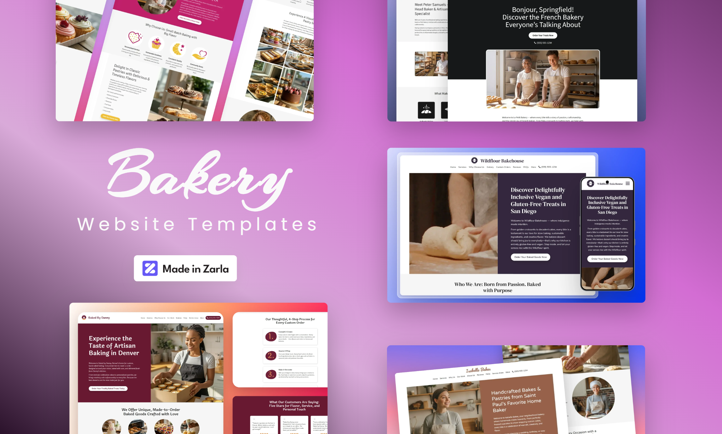 Collection of bakery website templates made with Zarla's AI website builder