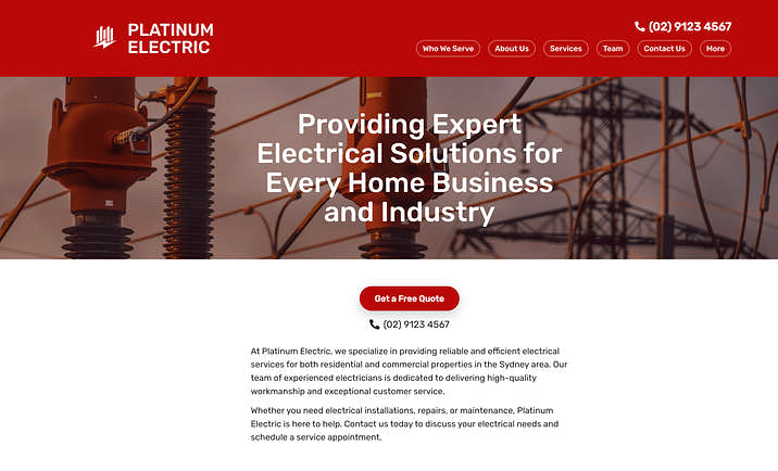 Electrician website builder created with Zarla