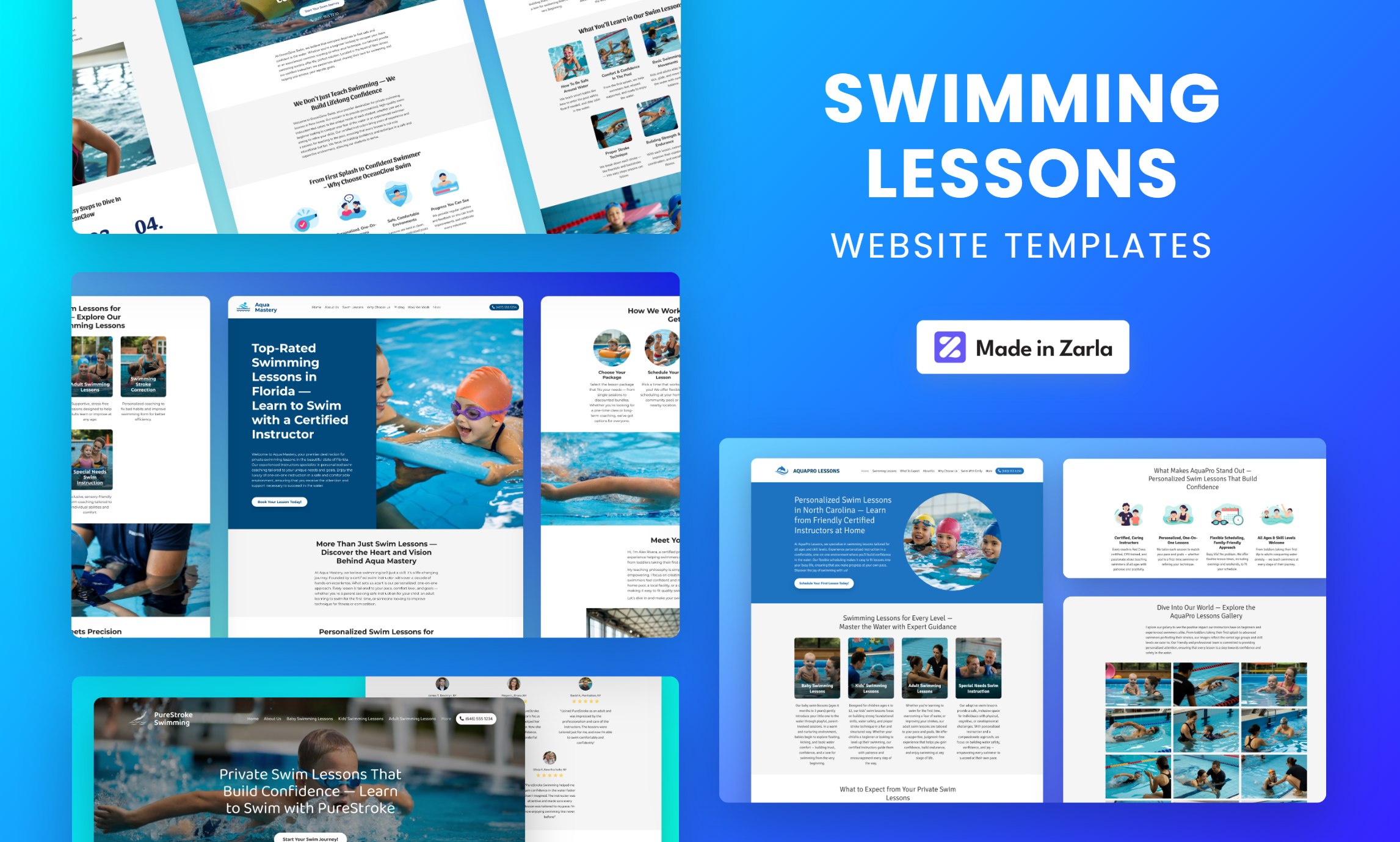 Collection of Swimming website templates created with Zarla