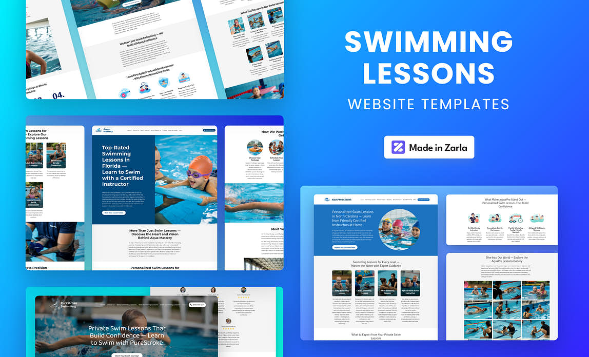 Collection of Swimming website templates created with Zarla