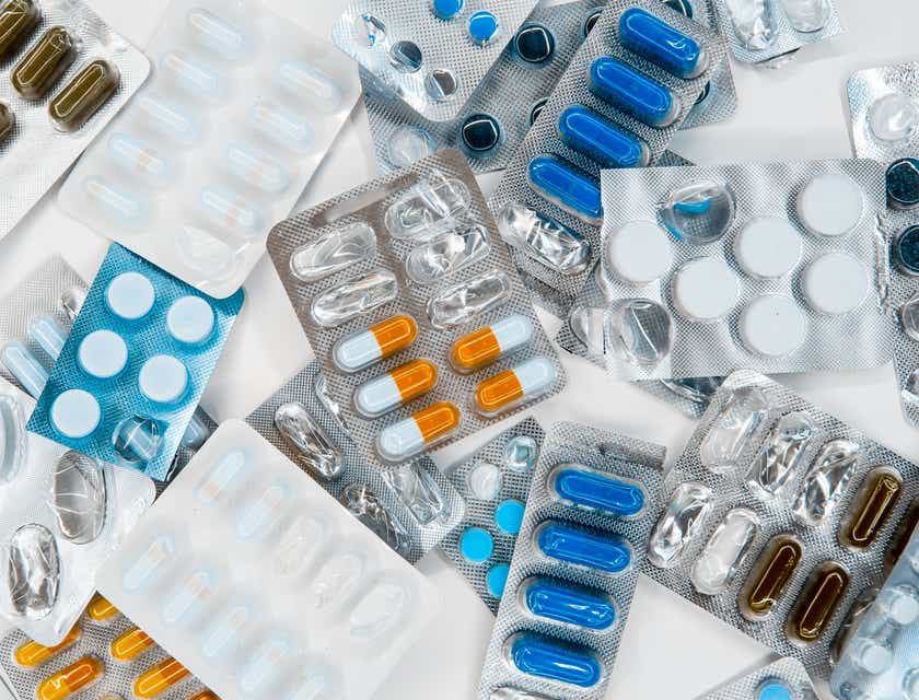 Opakowania różnych leków dostępnych na rynku farmacji.