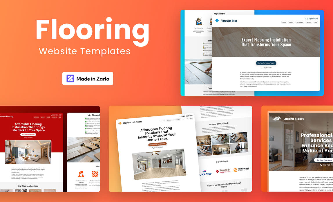 Collection of flooring website templates made with Zarla's AI website builder