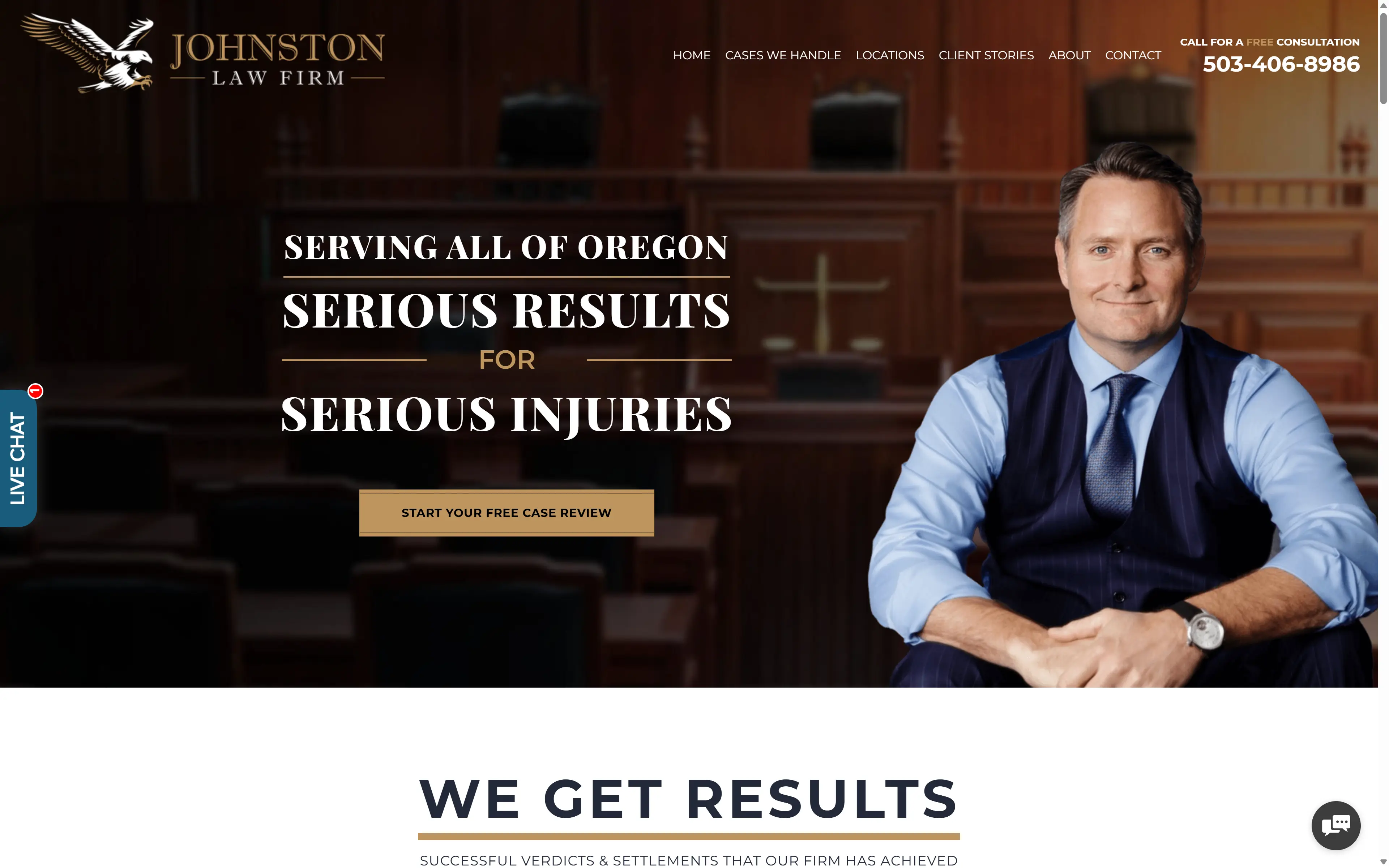 desktop screenshot of website Johnston Law Firm