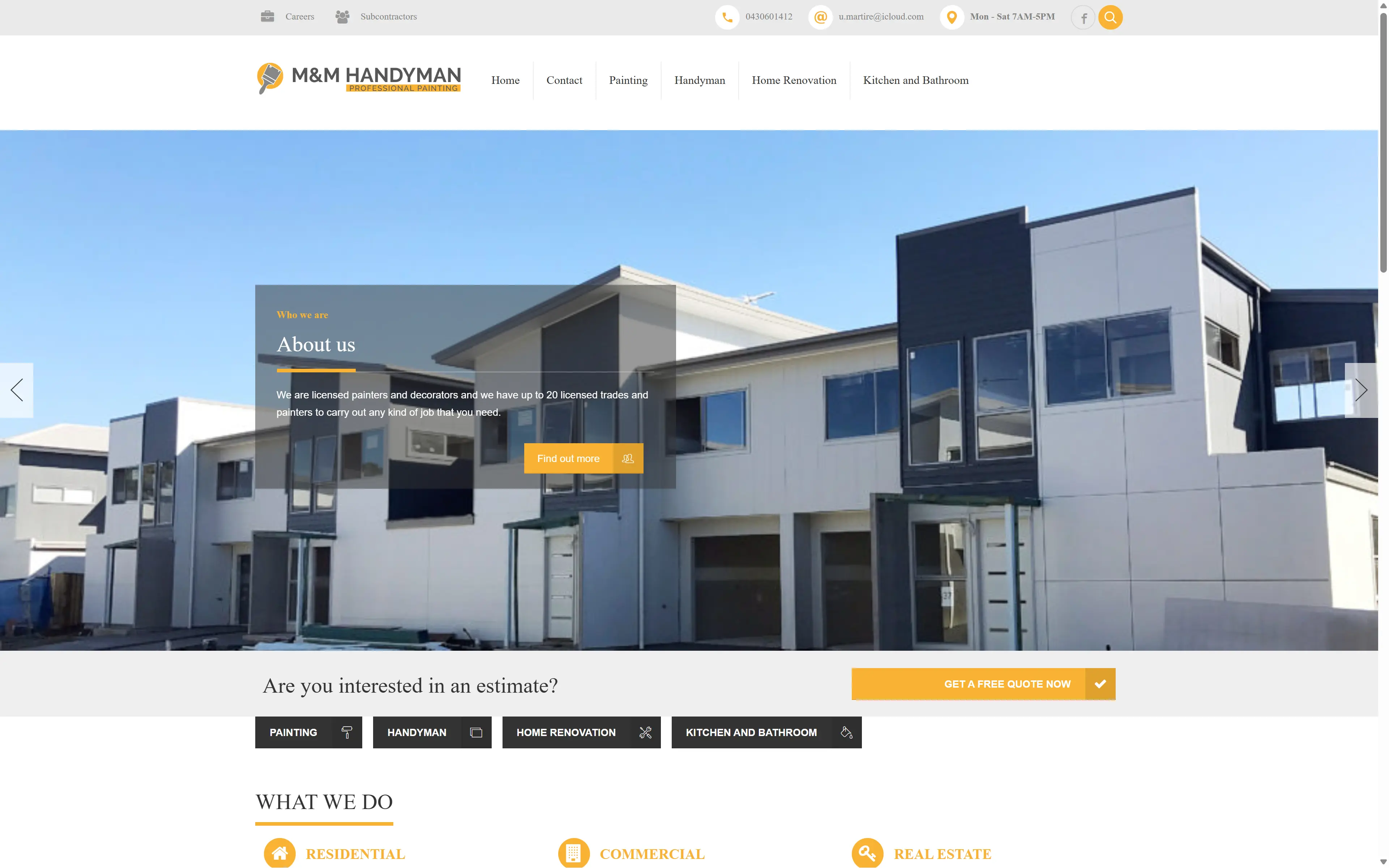 desktop screenshot of website M&M Handyman