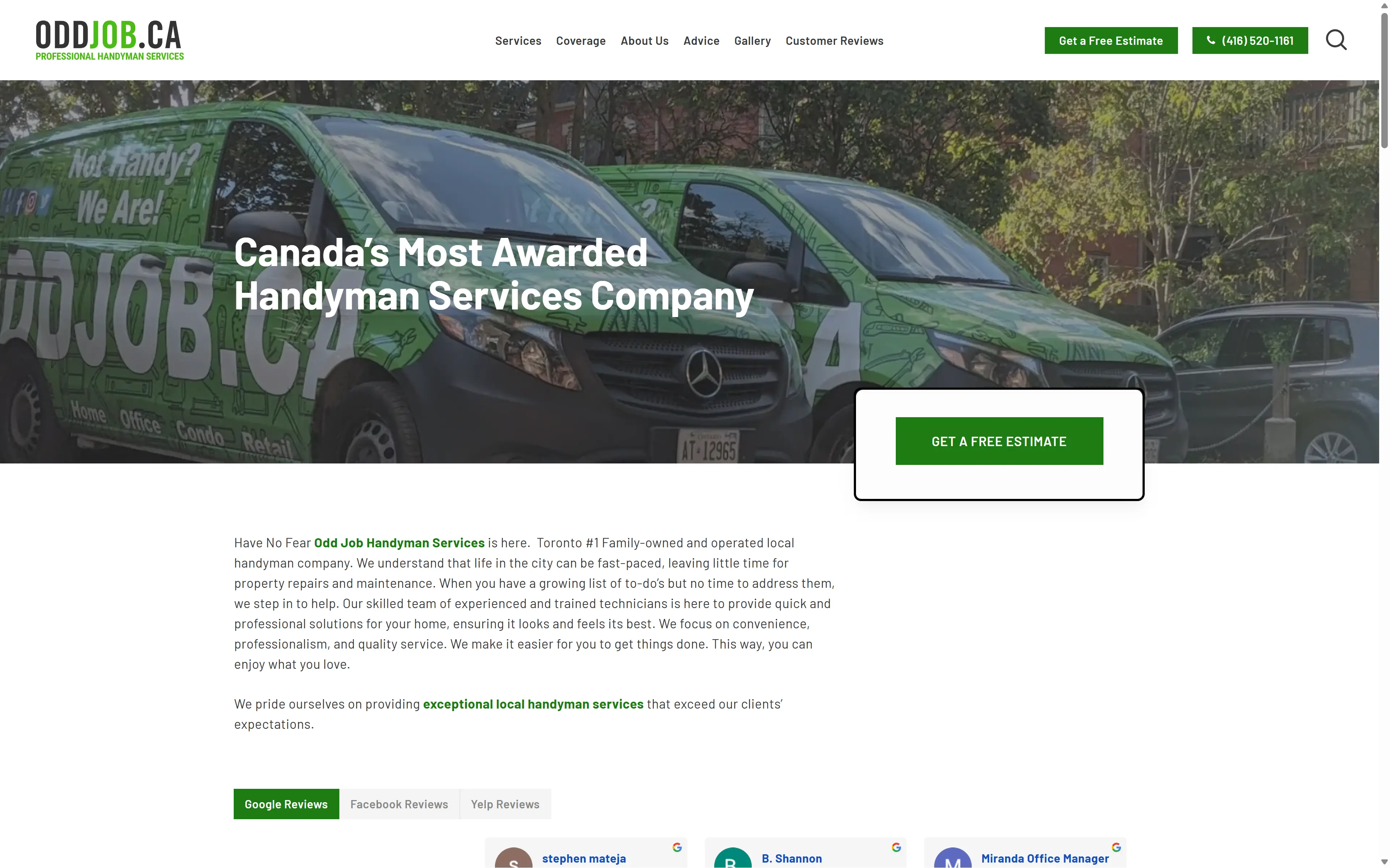 desktop screenshot of website Odd Job Handyman Services