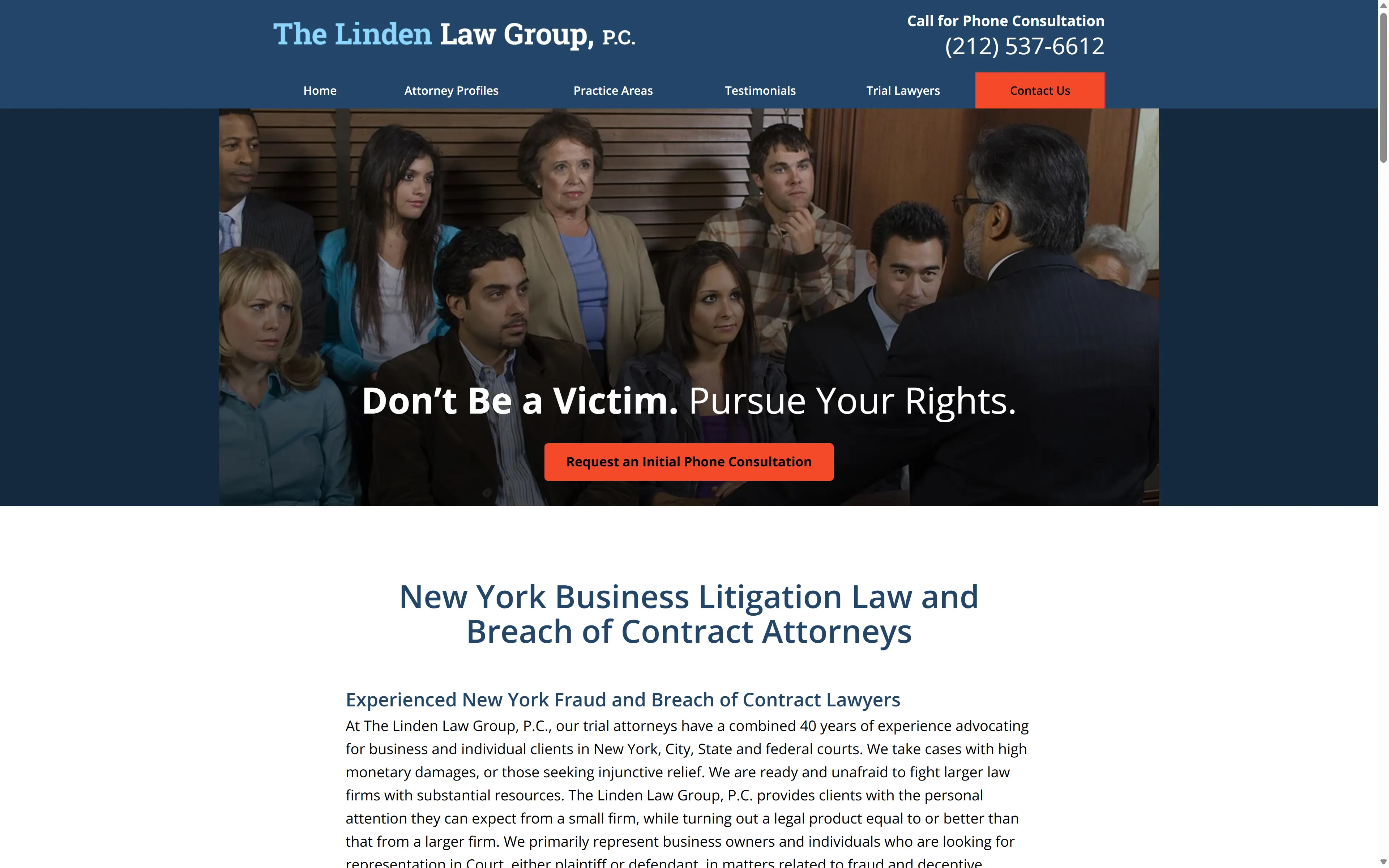 desktop screenshot of website The Linden Law Group, P.C.
