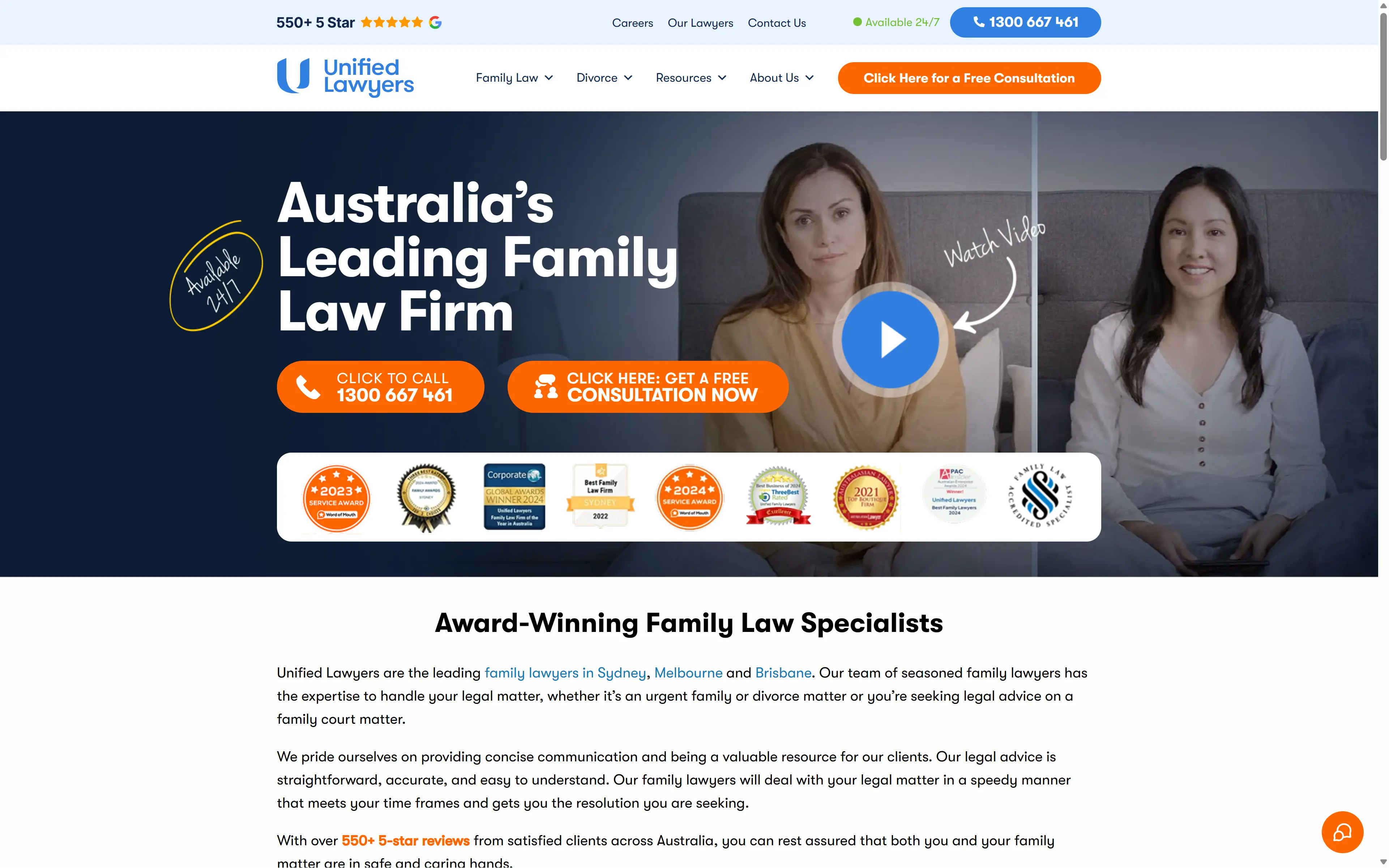 desktop screenshot of website Unified Lawyers