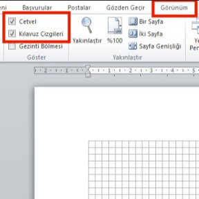 Cetvel ve kılavuz çizgilerini etkinleştirin.
