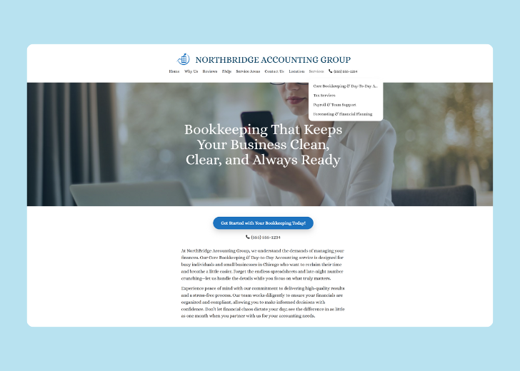 Spotless Touch landing page of a specific service titled 'Post Construction Cleaning' with a contact form on the side