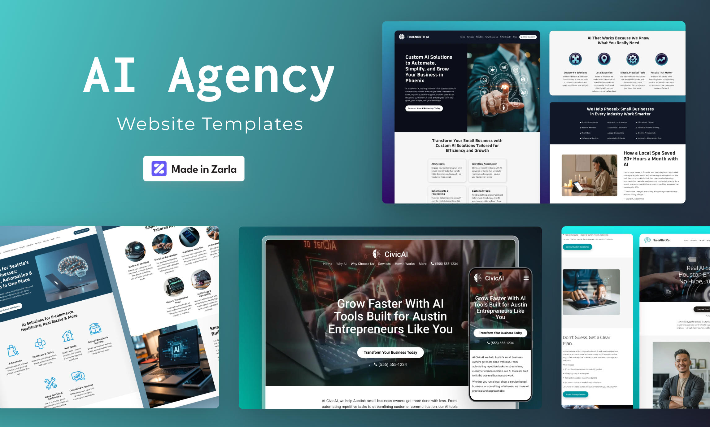 Collection of AI agency website templates created with Zarla
