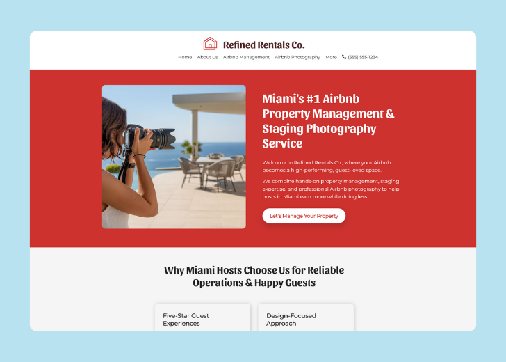 Revive Detailing landing page with the tagline 'Elevate the appearance and condition of your vehicle with Revive Detailing' with a picture of a shiny red car