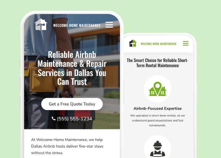 Revive Detailing and Spotless Touch landing pages in two smartphones, side by side, showing mobile view of the websites