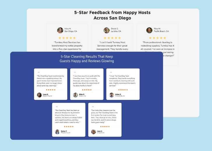 A collage of reviews section generated by Zarla showing different styles of testimonials