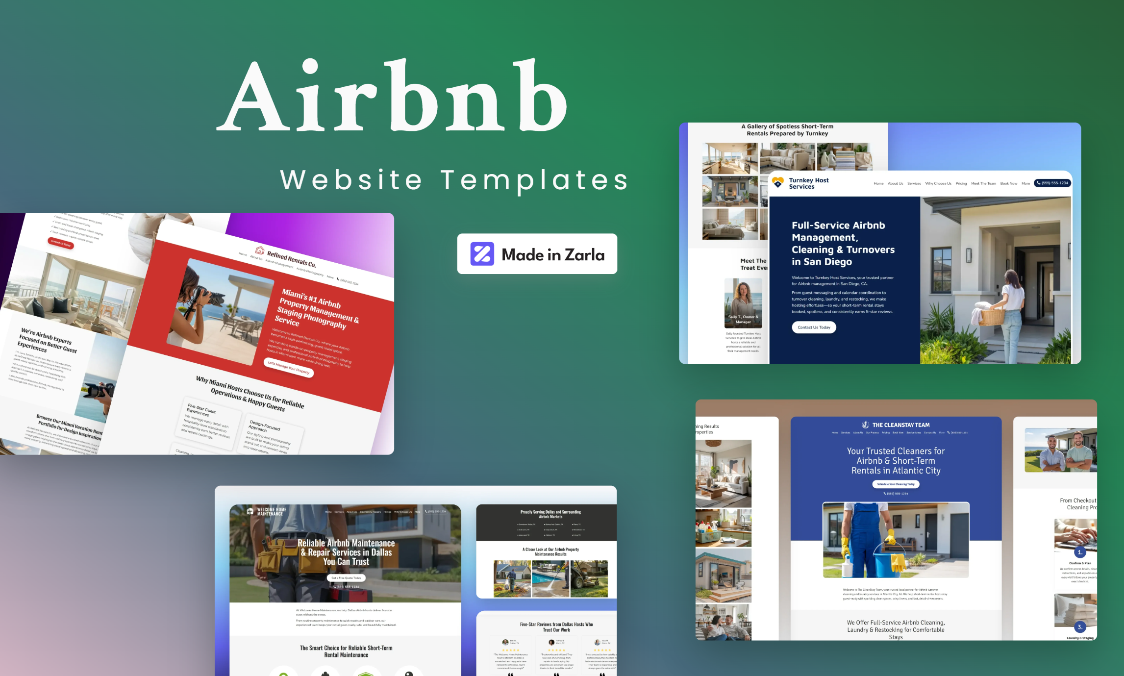 Collection of Airbnb website templates created with Zarla