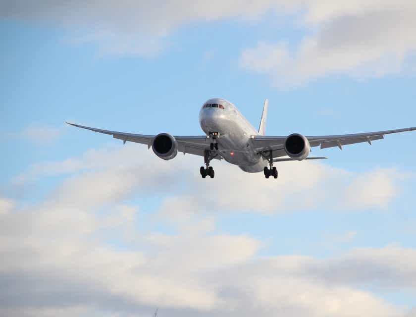Un avión de pasajeros visto contra un cielo azul.