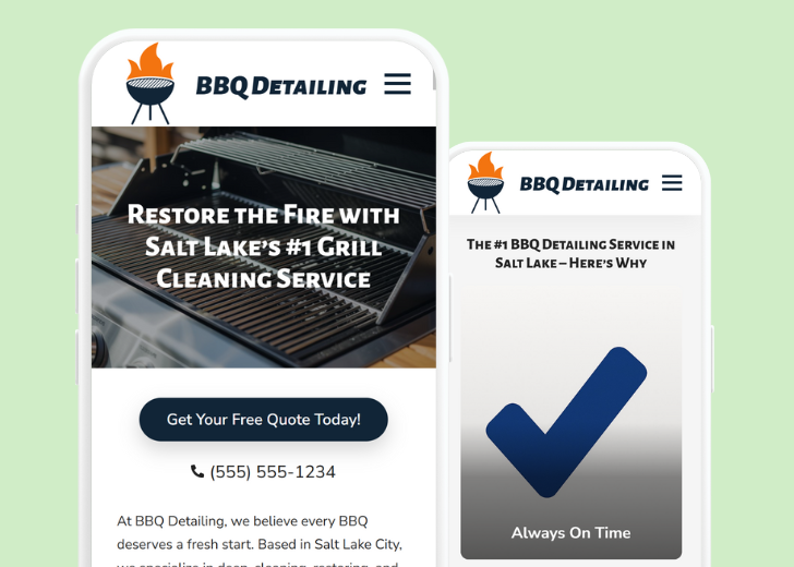 Revive Detailing and Spotless Touch landing pages in two smartphones, side by side, showing mobile view of the websites