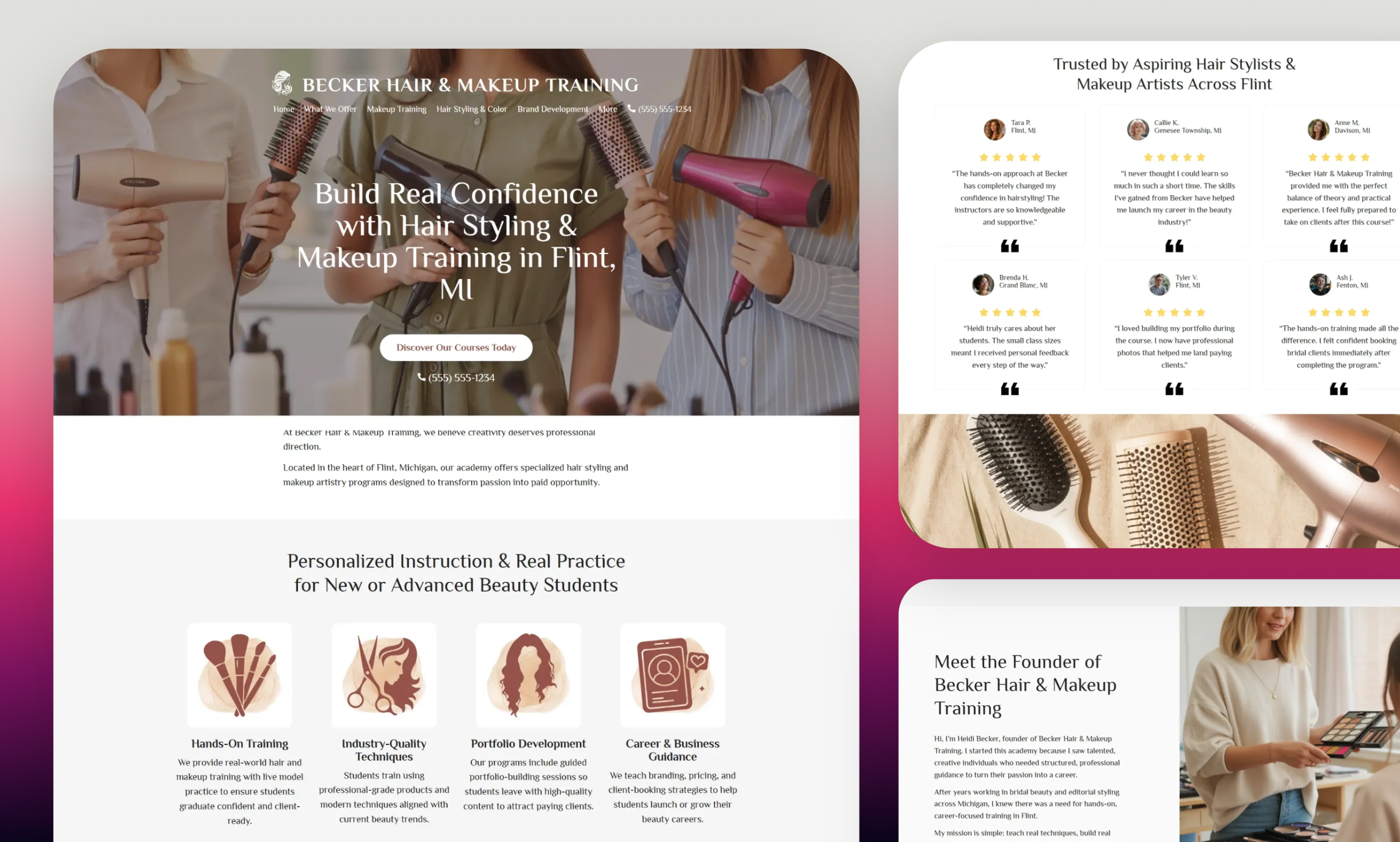 Beauty School website builder preview image created with Zarla