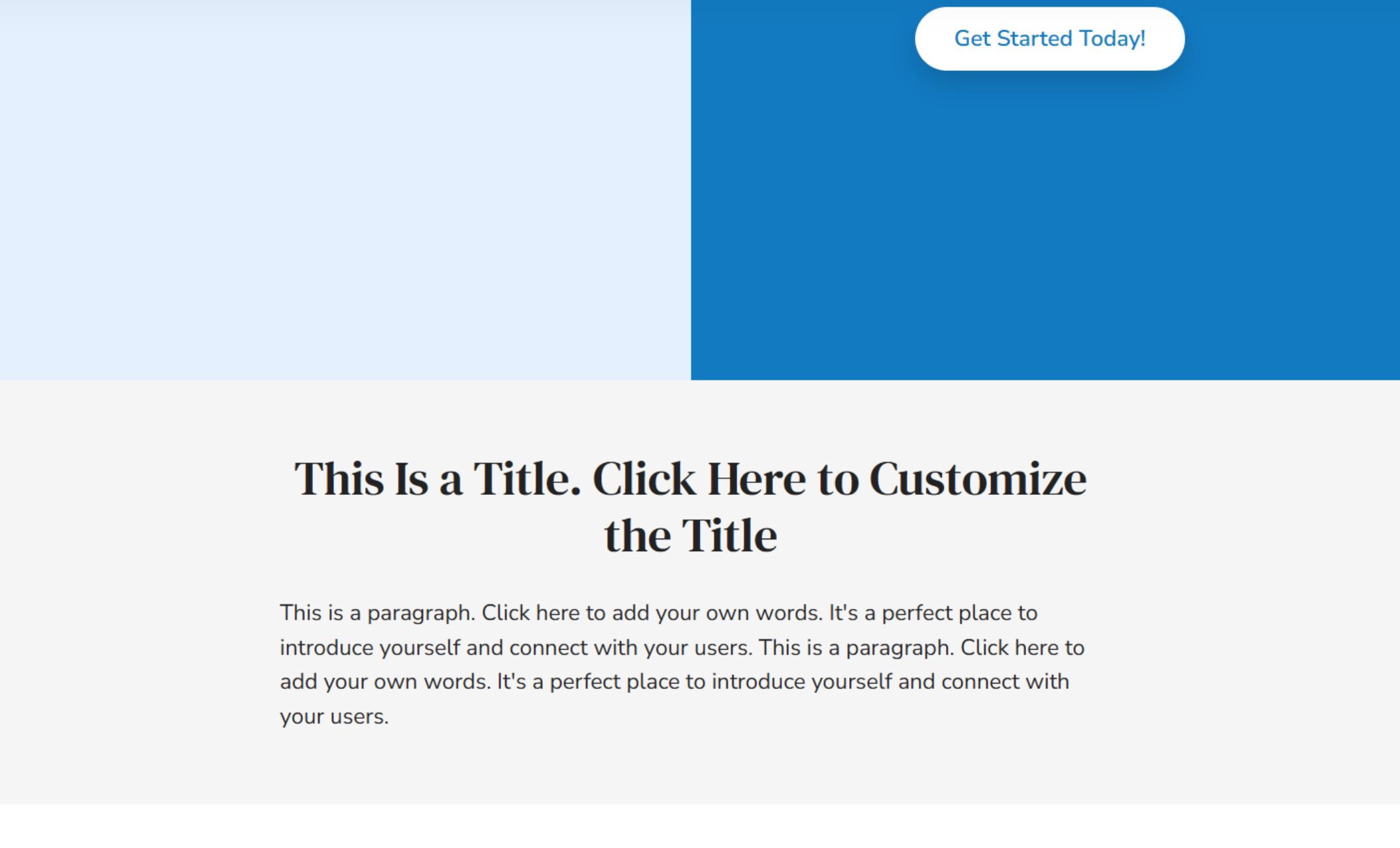 Clean full-page layout with a bold headline, supporting text, and a six-image grid of large placeholders arranged to support a visual-first storytelling approach.