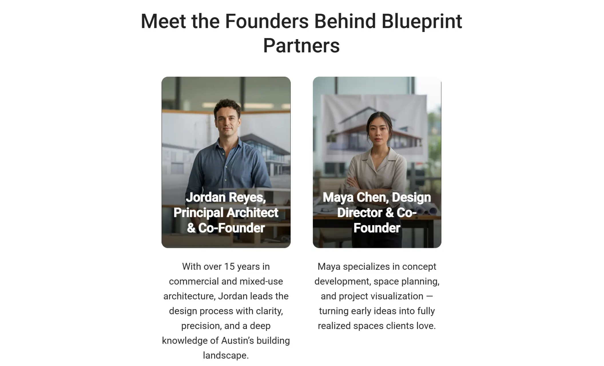 Blueprint Partners' website displaying a "Meet the Founders" section