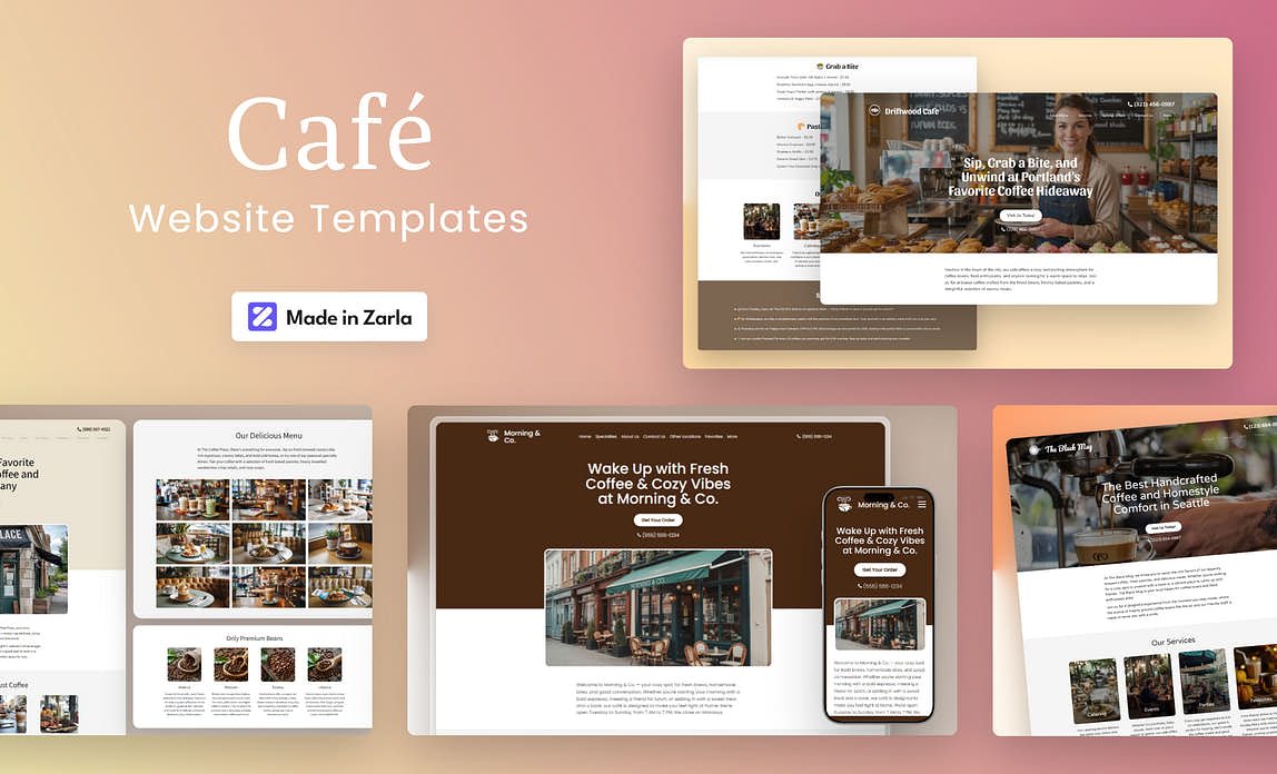 A collection of café templates created with Zarla