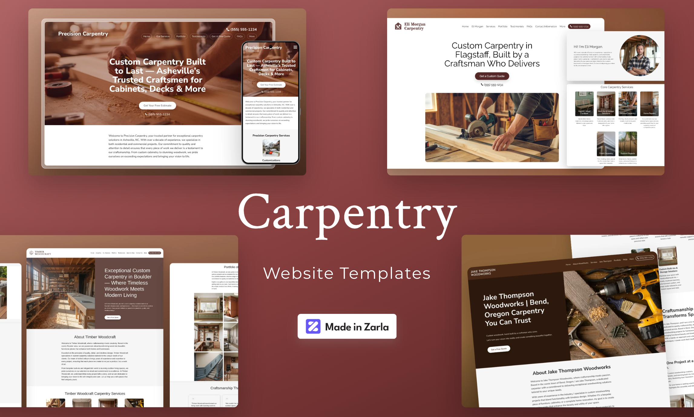 Collection of carpentry website templates created with Zarla