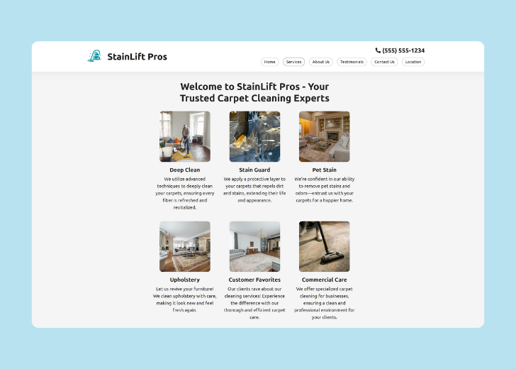 Spotless Touch landing page of a specific service titled 'Post Construction Cleaning' with a contact form on the side