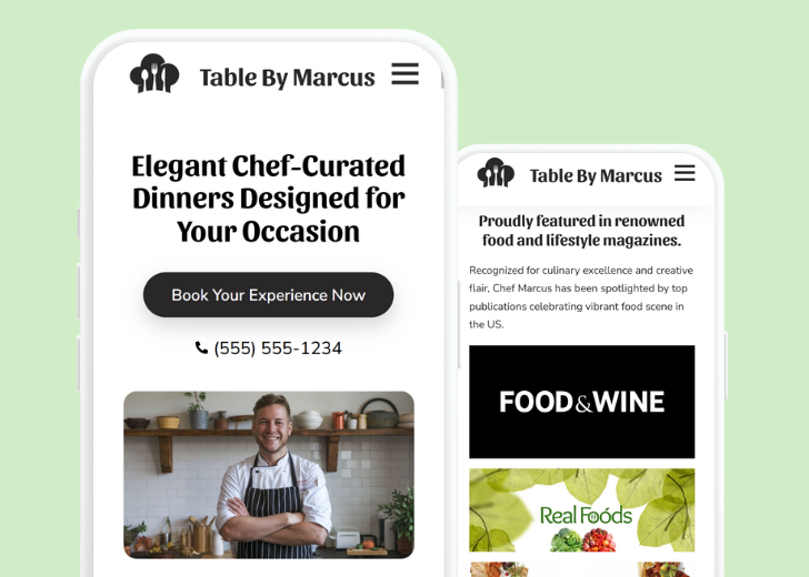 Revive Detailing and Spotless Touch landing pages in two smartphones, side by side, showing mobile view of the websites